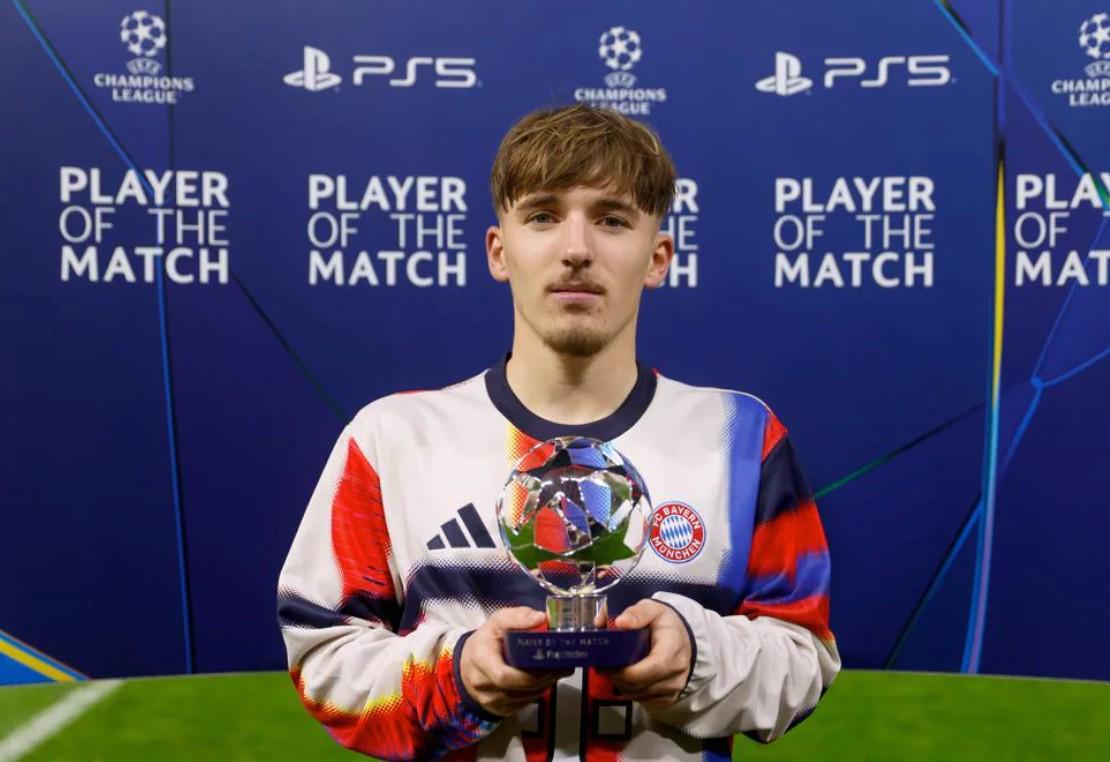 连续3场欧冠进球,17岁小将卡尔当选拜仁3-1葡体全场最佳