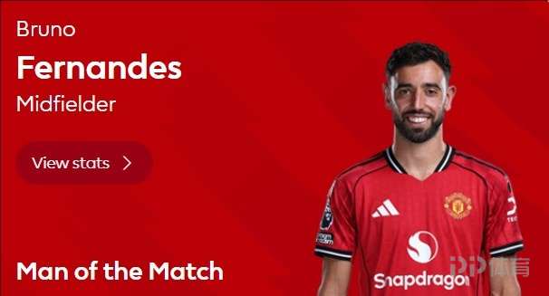 2射1传!官方:B费当选曼联4-1狼队的球迷票选最佳球员