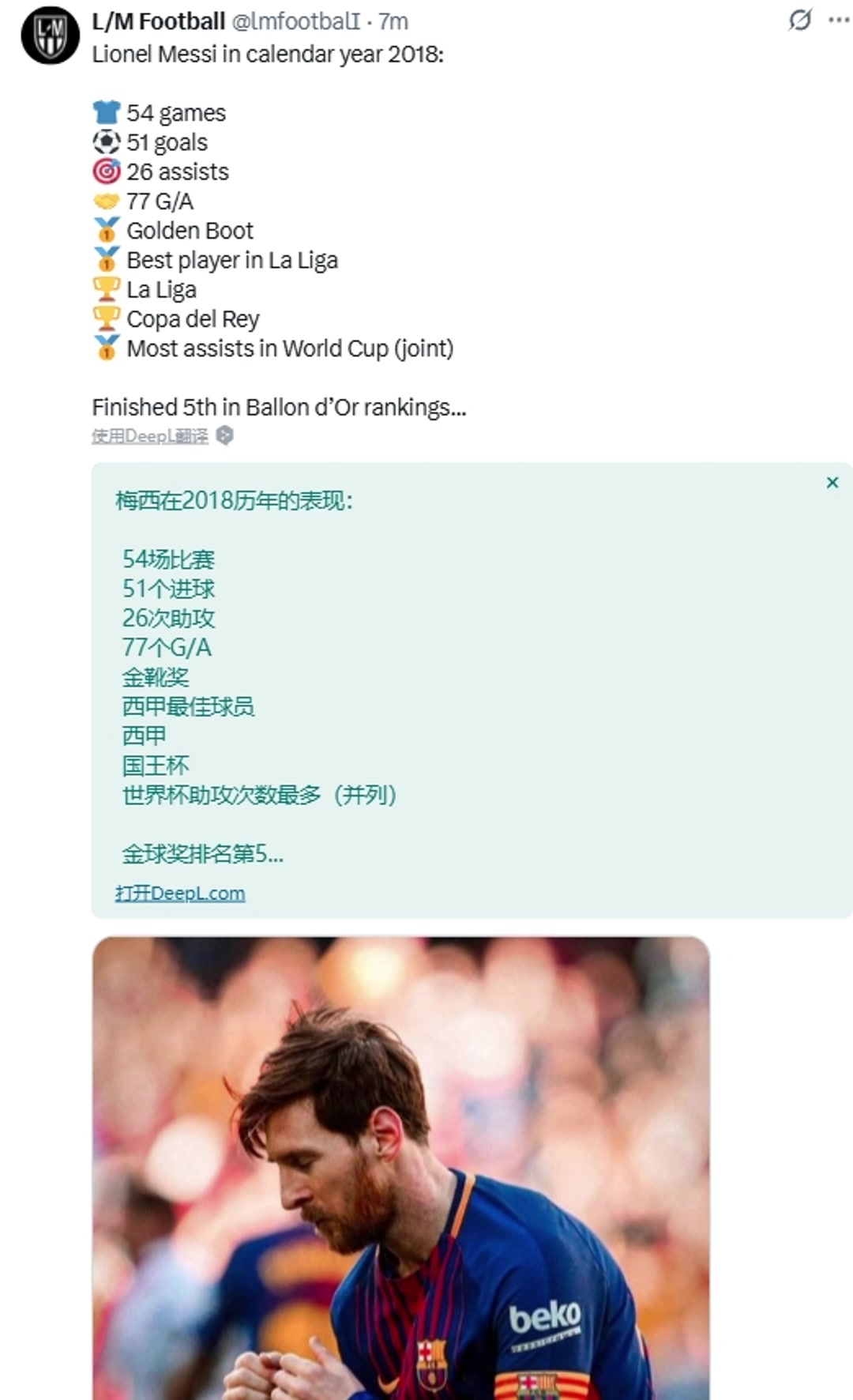 博主梅西2018年51球26助双冠世界杯助攻王才金球第五