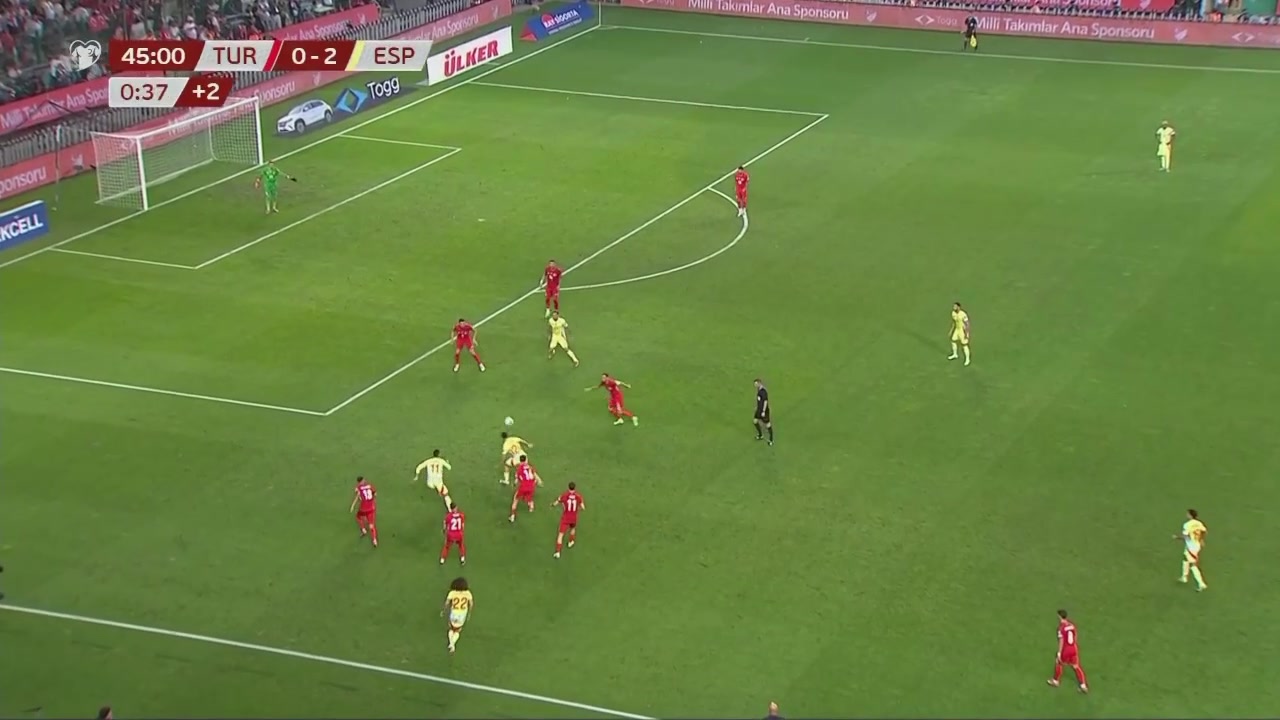 西班牙3-0土耳其佩德里倒三角传球梅里诺推射破门双响